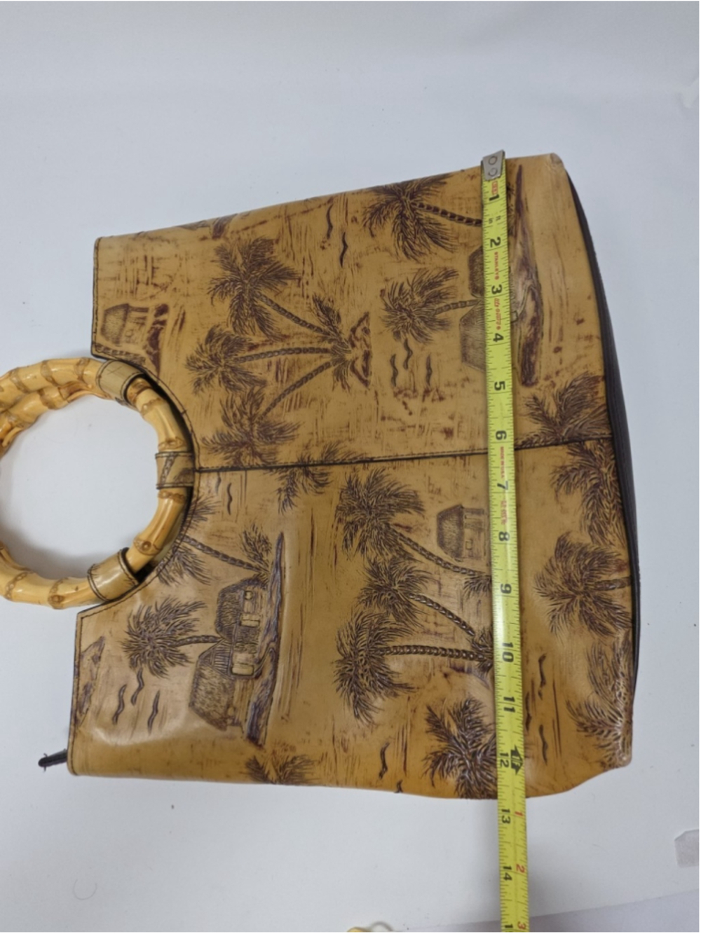 Caribbean Joe Palm Tree Purse Tote Beach Island Bamboo Handles Tropical - Picture 5 of 11